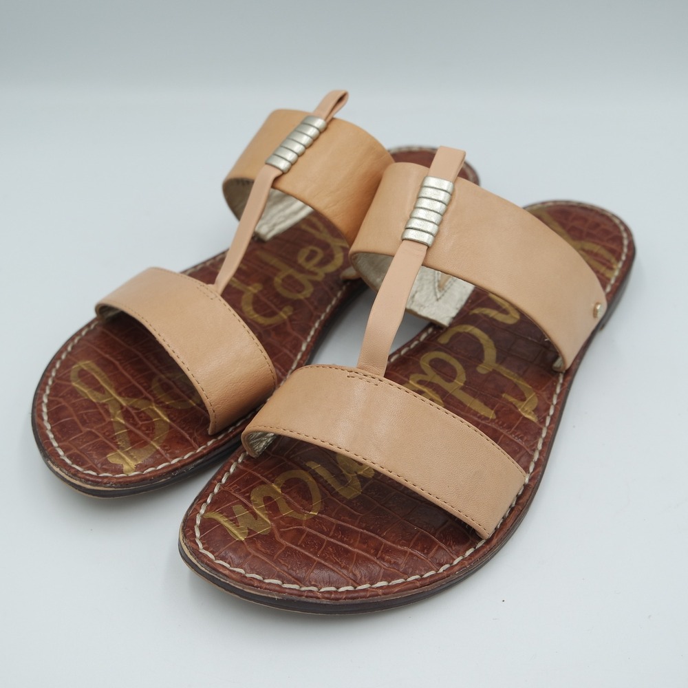 Sam Edelman Kane Womens Tan Leather Croc Embossed Slide Sandals Size 9